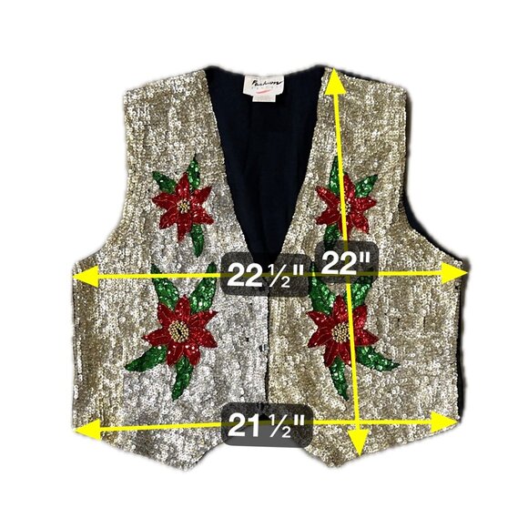 Vintage Sequin Vest Christmas Red Poinsettia 1990s Fashion Fantasy Large Kitschy - Picture 9 of 9